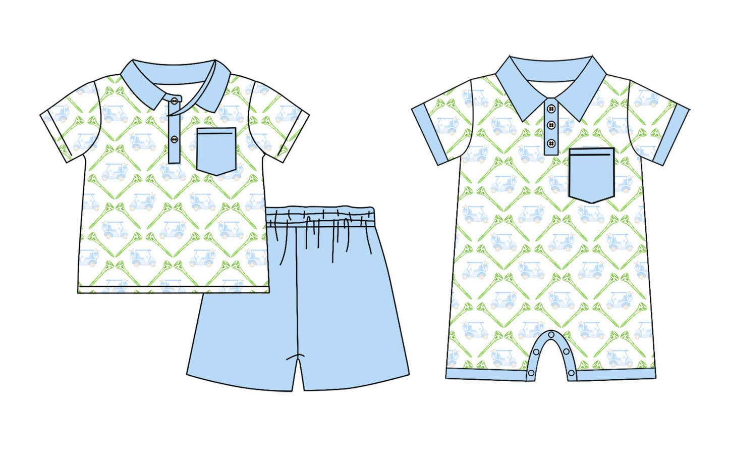 Baby Boy Short Sleeves Golf Carts Sibling Romper Set ( Moq 5 Each Style ) 3.6