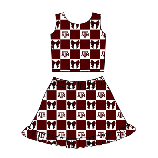 ( Moq 5 Each Style ) Baby Girls Kids Toddler ATM Bows Plaid Tops Shorts Ruffle Skirt Team Set