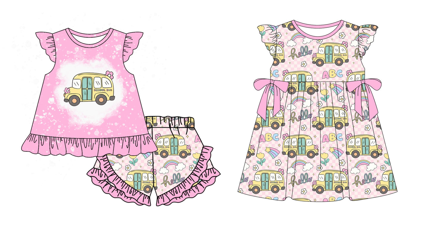 Baby Girl Bus Rainbow Flower Back To School Sibling Dress Set ( Moq 5 Each Style ) 1.6