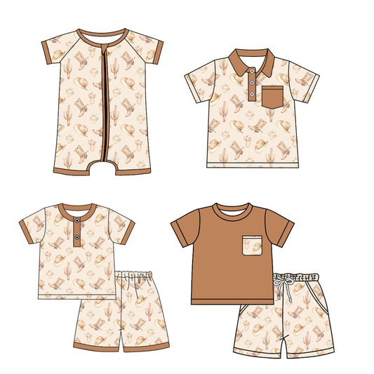 ( Moq 5 Each Style ) Baby Boy Short Sleeves Western Sibling Romper Shirt Set 3.29