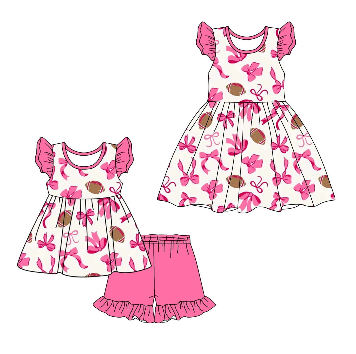 Baby Girl Short Sleeves Football Bows Sibling Dress Set ( Moq 5 Each Style ) 12.18