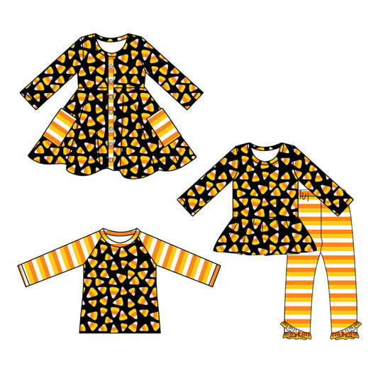 ( Moq 5 Each Style ) Baby Girl Toddler Halloween Candy Corn Sibling Shirt Dress Set