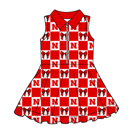 ( Moq 5 ) Baby Girls Kids Toddler N Bows Red Plaid Team Zipper Shorts Knee Length Dress