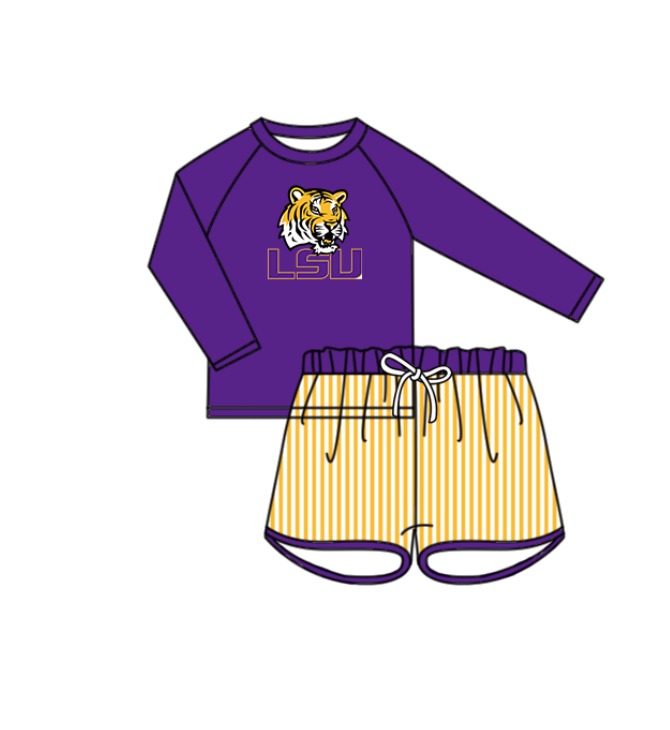 ( Moq 5 Each Style ) Baby Boys Girls Kids Team Sibling Purple Jumpsuits Sets Swimsuits