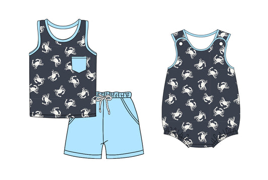 Baby Boy Sleeveless Crabs Sibling Romper Set ( Moq 5 Each Style ) 3.12