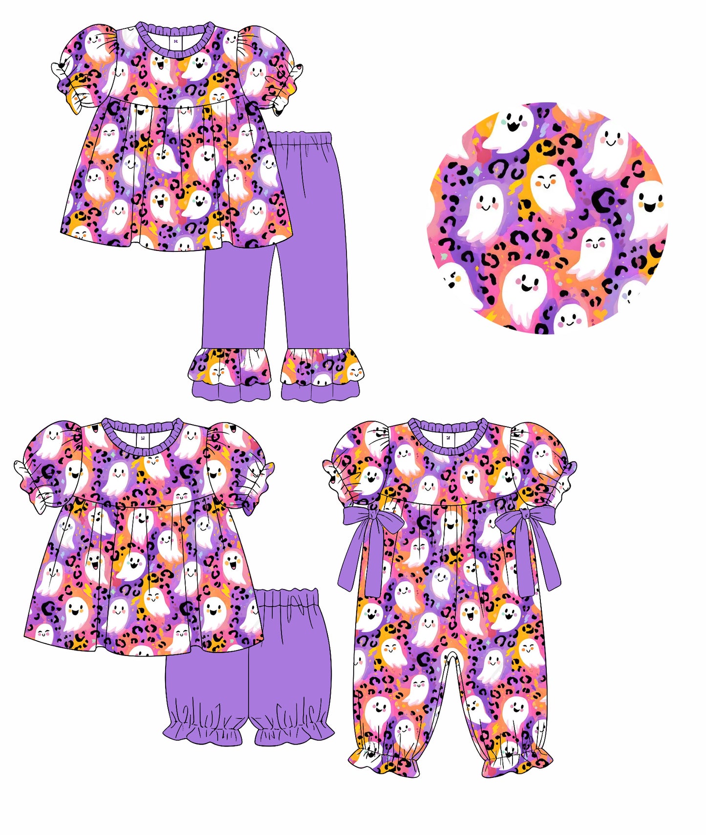 ( Moq 5 Each Style ) Baby Girls Kids Short Sleeves Ghost Halloween Sibling Rompers Sets Clothes