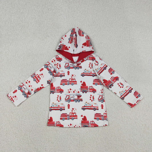 Baby Boys Long Sleeves Fire Trucks Hearts Valentine Hoodie Shirt RTS