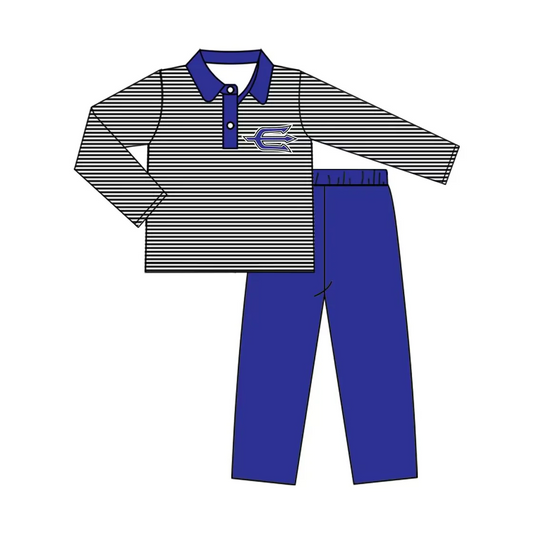 Baby Boy Long Sleeves Stripes Shirt Blue Pants Fall Clothes Team Set Moq 5