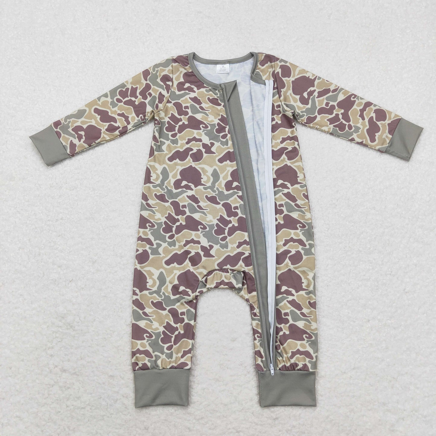 Baby Boy Long Sleeves Camo Zipper Bamboo Romper