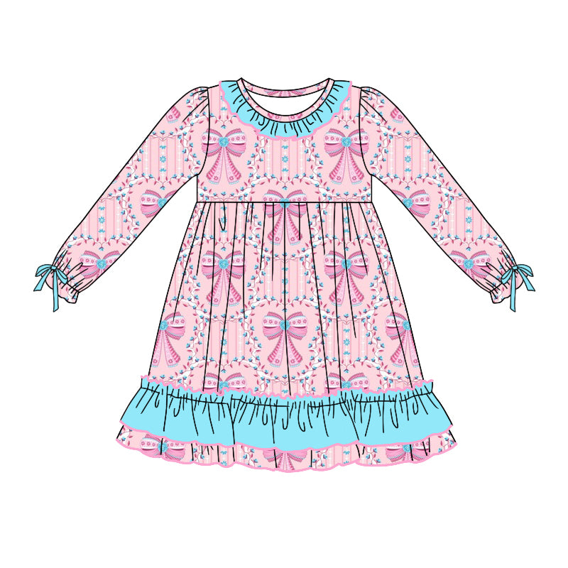Baby Girl Long Sleeves Bows Floral Pink Dress