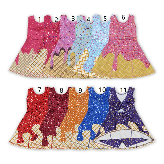 Sibling Baby Girl Sleeveless Drips Summer Knee Length Yoga Active Dresses RTS ( No.7-11 )