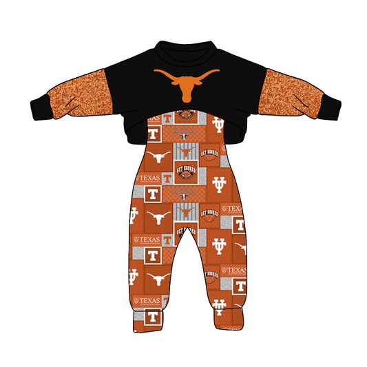 Baby Girl Infant Long Sleeve Cow Tops Jumpsuit Football Team Set Moq 5