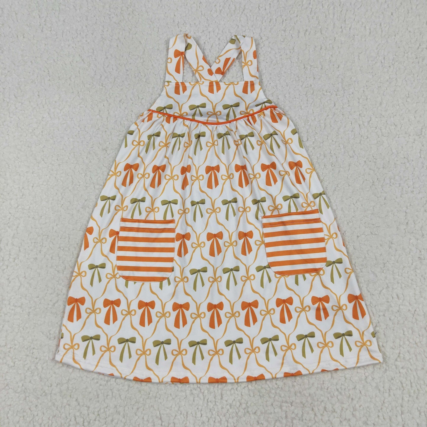 Baby Girl Sleeveless Bows Plaid Pockets Knee Length Dress RTS