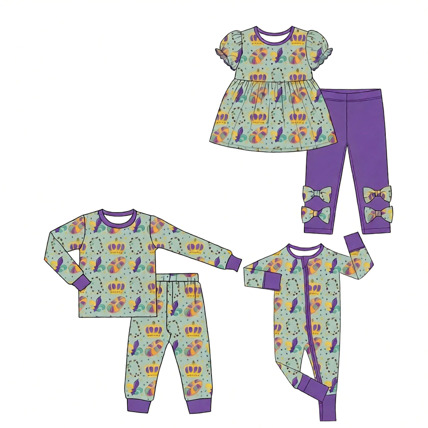 ( Moq 5 Each Style ) Baby Girls Kids Donuts Mardi Gras Sibling Romper Sets Clothing