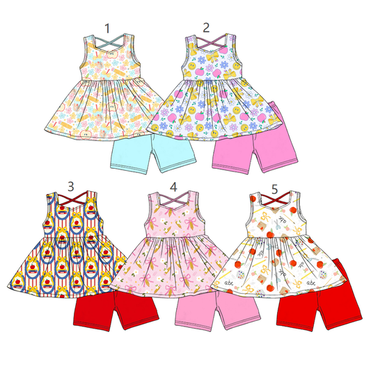 ( Moq 5 Each Style ) Sibling Baby Girls Kids Pencil Bows Tunics Shorts Sets Back to School Clothes
