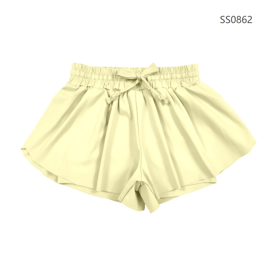 ( Moq 5 ) Preorder Baby Girls Kids Yellow Ruffle Shorts Bottom Yoga Clothes