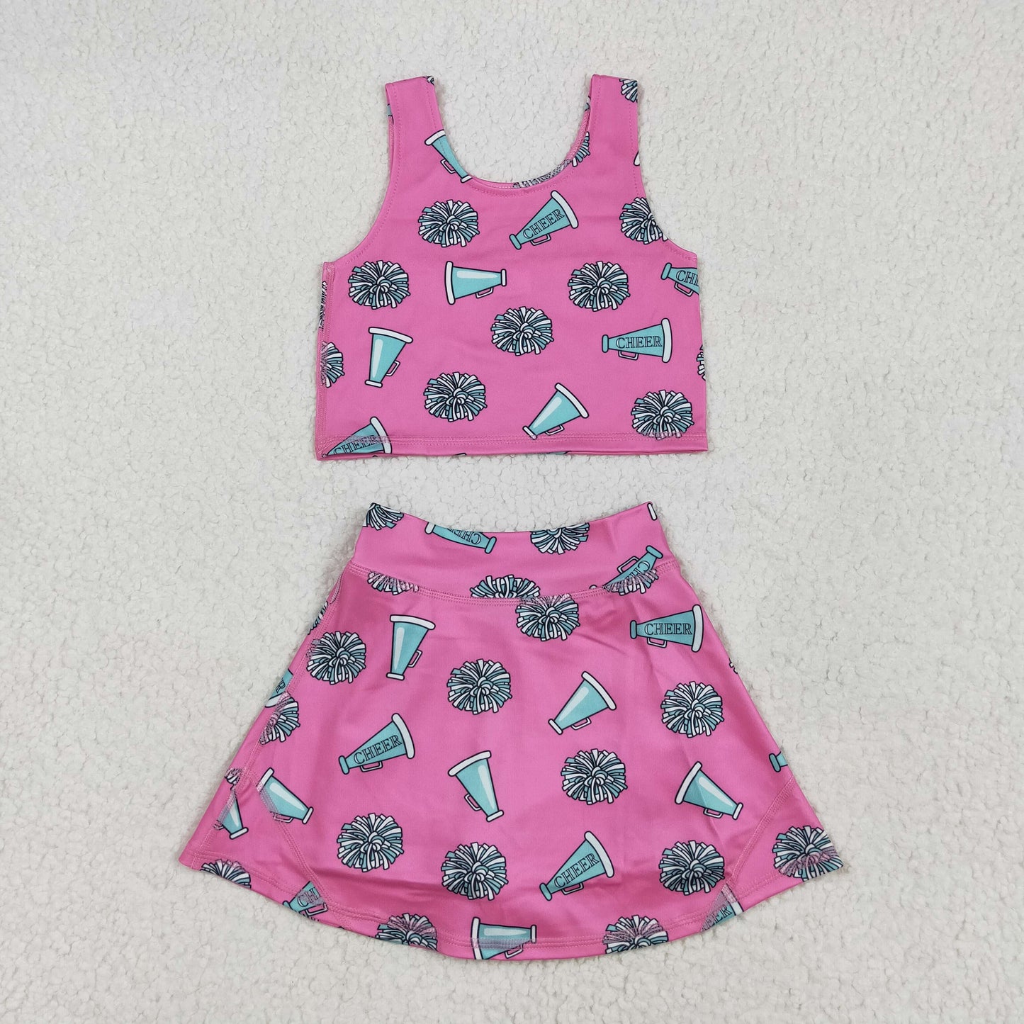 Baby Girl Sleeveless Cheer Shirt Tops Skirts Shorts Skorts Yoga Active Wear Pink Set RTS