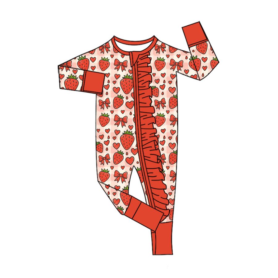 ( Moq 5 ) Preorder Baby Girls Infant Strawberry Hearts Valentine Zipper Footie Sleeper Romper Clothes