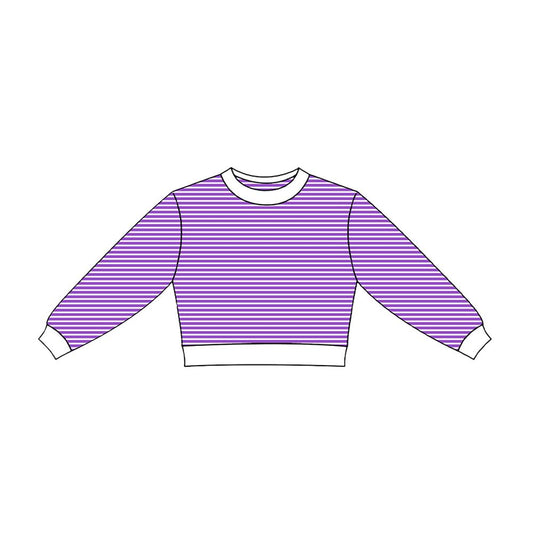 ( Moq 5 ) Preorder Baby Girls Kids Long Sleeves Purple Stripes Yoga Active Shirt Tops