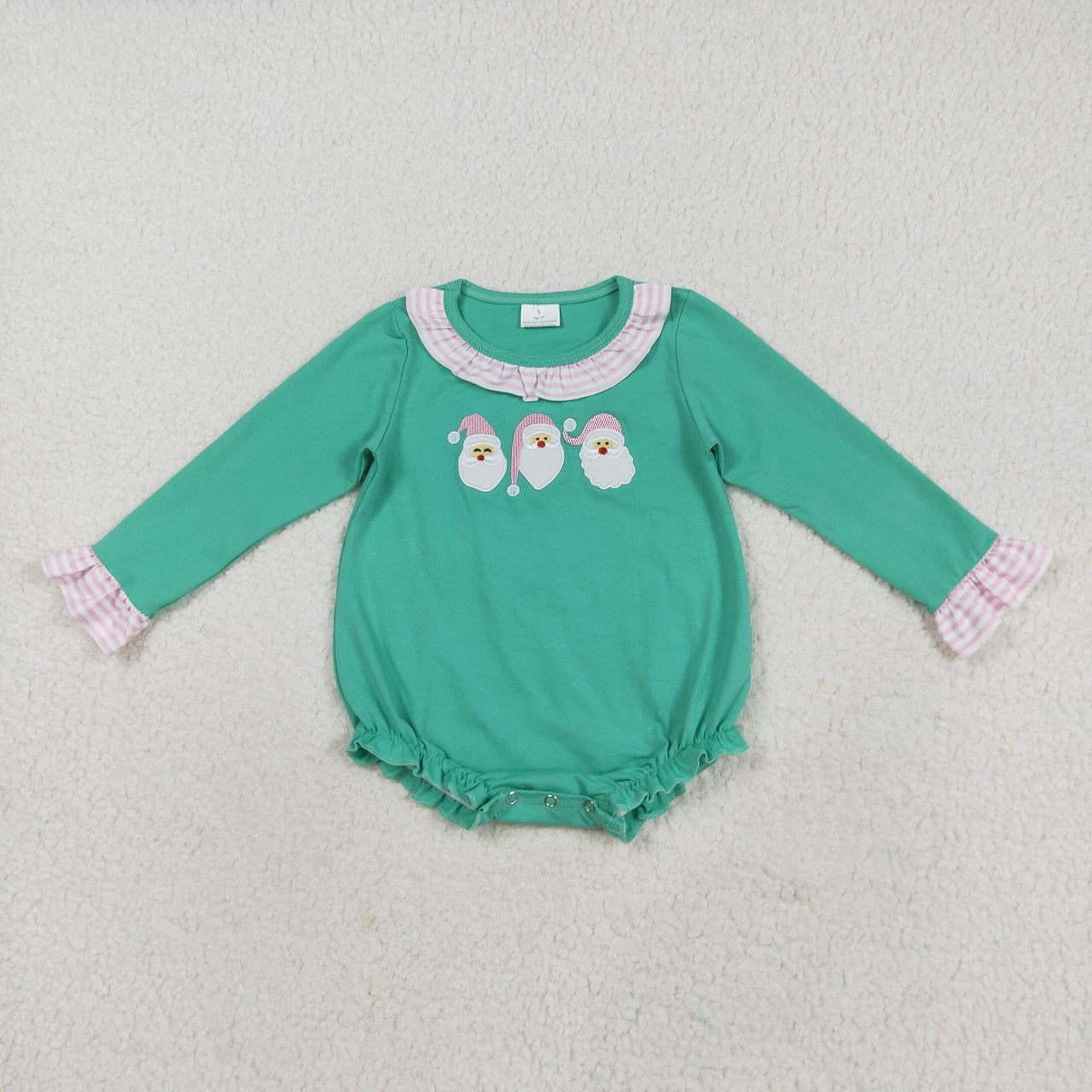 Boys Girls Kids Green Long Sleeves Embroidery Santa Sibling Christmas Romper Set Clothes RTS