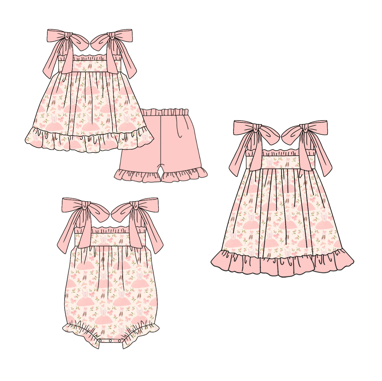 ( Moq 5 Each Style ) Baby Girl Straps Bows Sibling Romper Dress Set 3.26