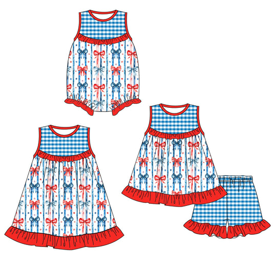 Baby Girl July 4th Bows Sibling Romper Dress Set ( Moq 5 Each Style ) 1.24