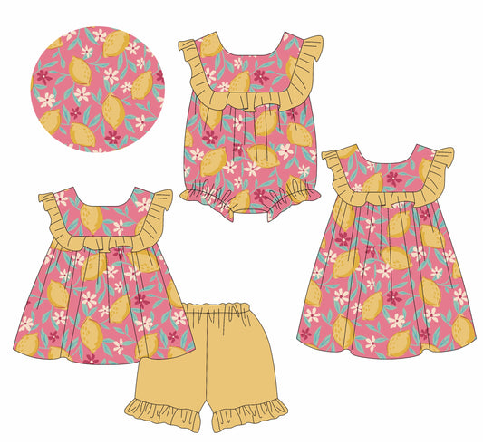 Baby Girl Short Sleeves Lemons Flower Sibling Romper Dress Set ( Moq 5 Each Style ) 3.31