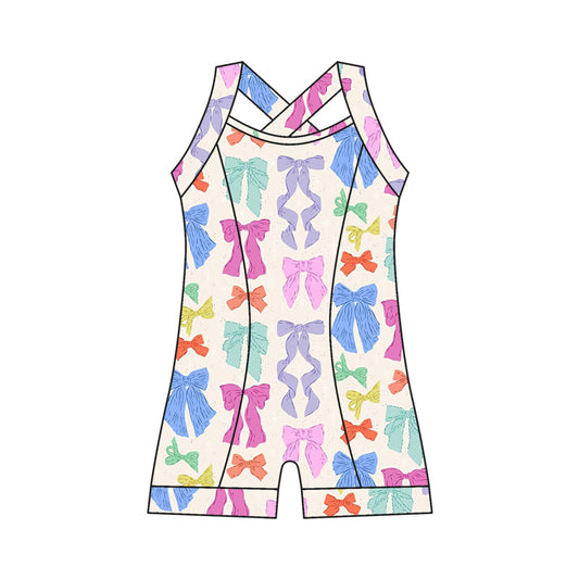 ( Moq 10 ) Baby Girl Straps Colorful Bows Activity Wear Yoga Jumpsuit