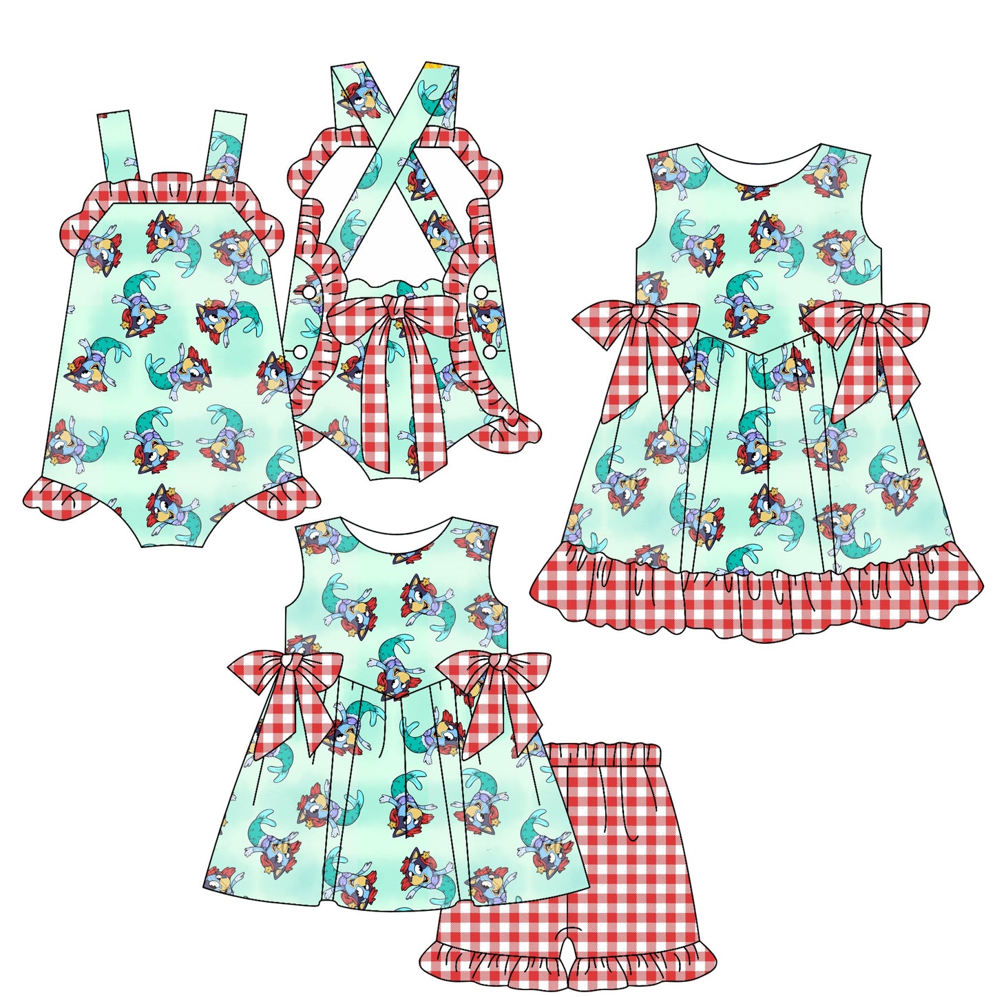 Baby Girl Dogs Princess Bows Sibling Romper Dress Set ( Moq 5 Each Style ) 2.15