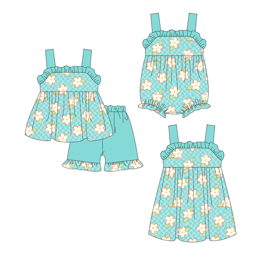 ( Moq 5 Each Style ) Sibling Baby Girls Kids Straps Flower Plaid Romper Dress Set Clothes