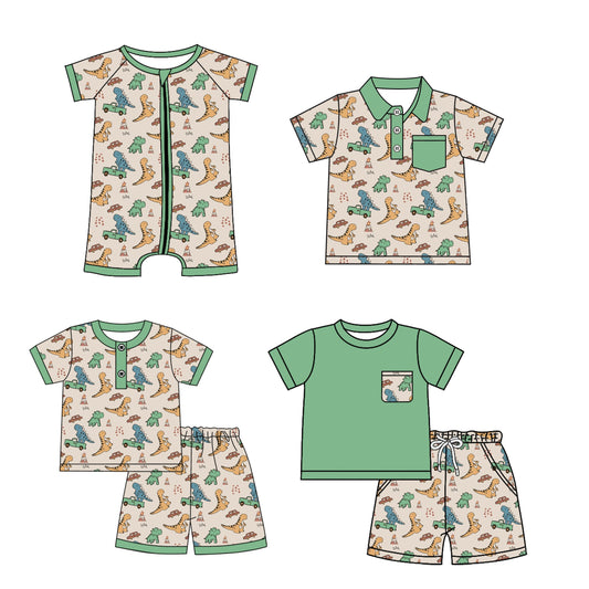 ( Moq 5 Each Style ) Baby Boy Short Sleeves Dinosaurs Sibling Romper Shirt Set 3.27
