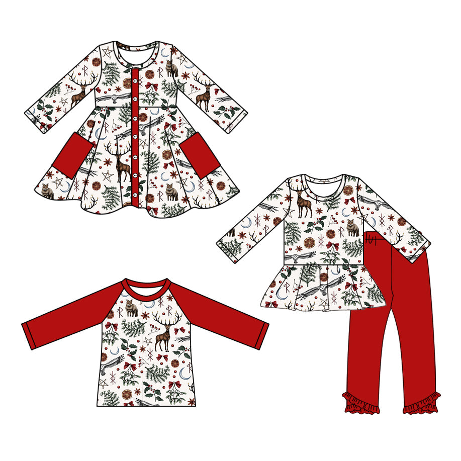 ( Moq 5 Each Style ) Baby Girl Toddler Christmas Tree Deer Sibling Shirt Dress Set 8.11