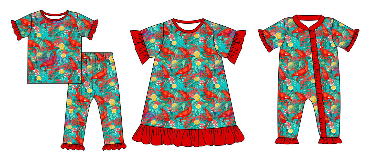 Baby Girl Short Sleeves Crawfish Sibling Romper Dress Clothes Set ( Moq 5 Each Design )11.28
