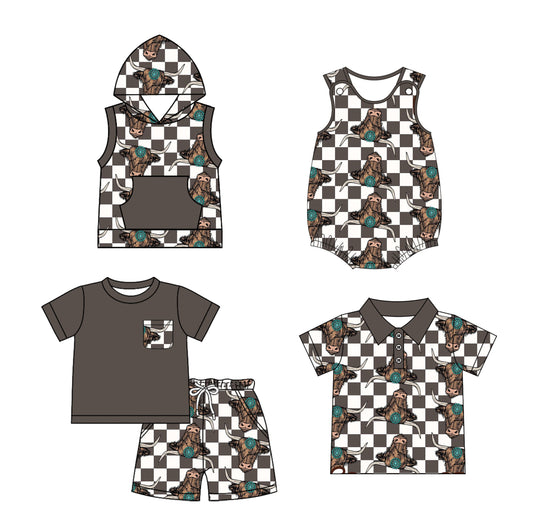 Baby Boy Western Cow Checked Sibling Romper Shirt Set ( Moq 5 Each Style ) 1.20