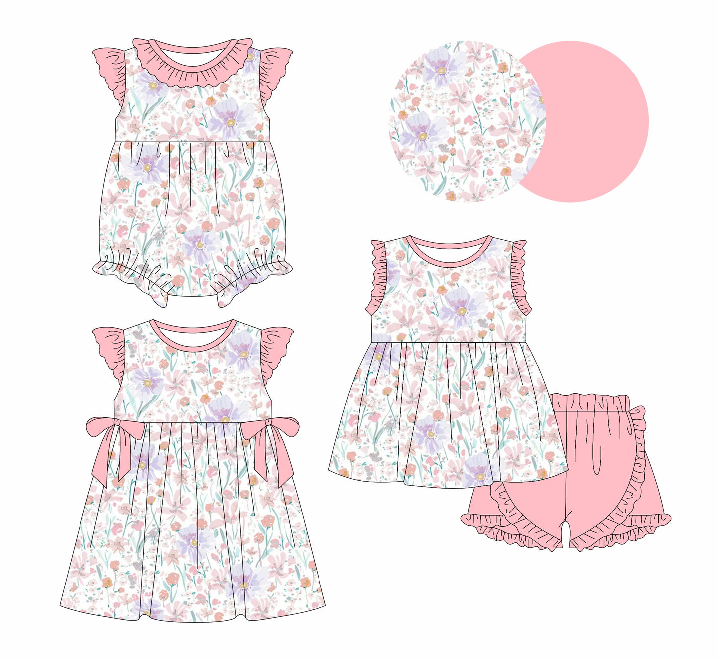 Baby Girl Flower Ruffle Kids Sibling Romper Dress Set ( Moq 5 Each Style ) 1.11
