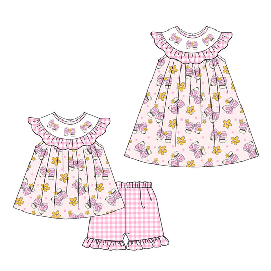 ( Moq 5 Each Style ) Baby Girls Kids Pencil Bows Flower Sibling Back to School Dress Set
