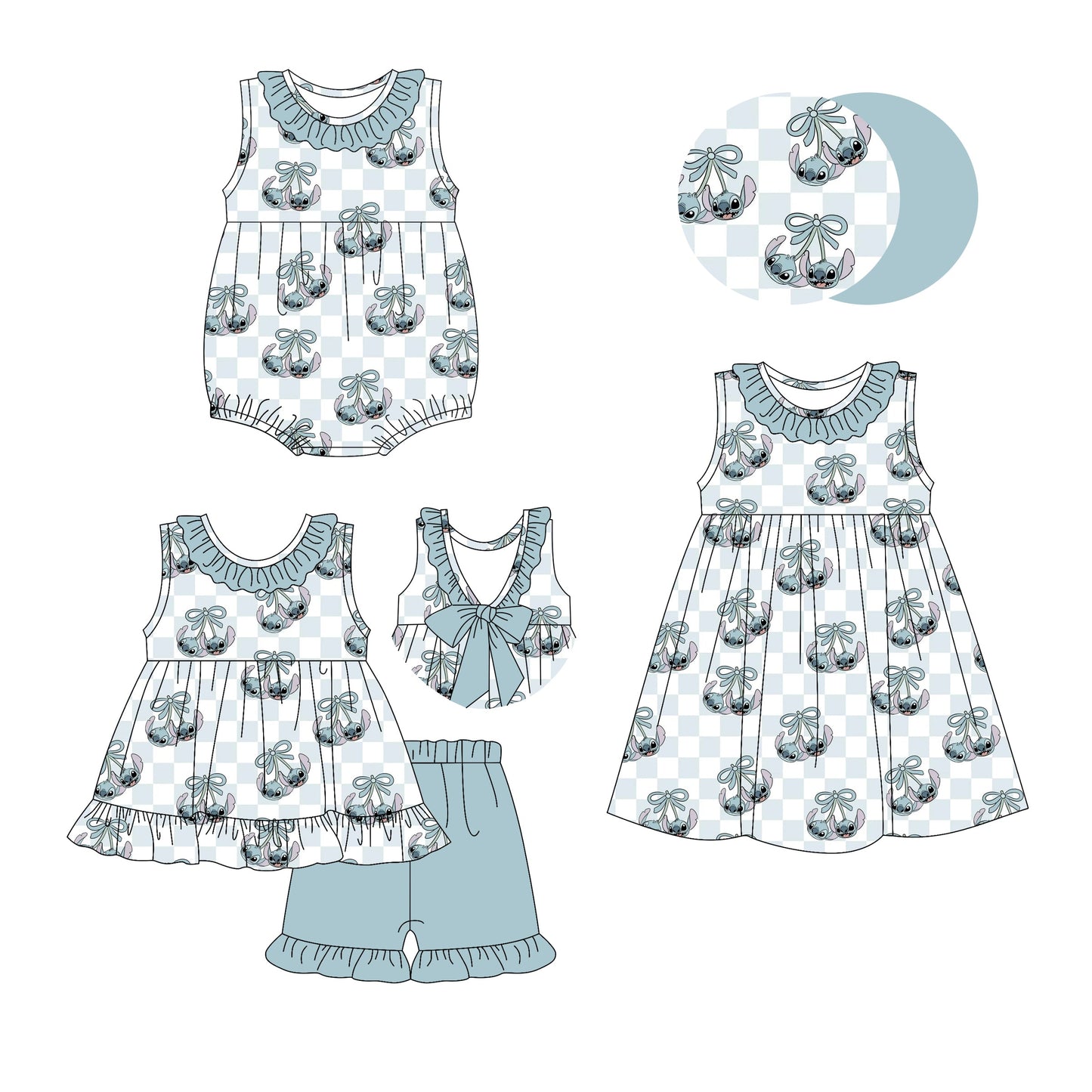 Baby Girl Cartoon Bows Sibling Romper Dress Set ( Moq 5 Each Style ) 3.20
