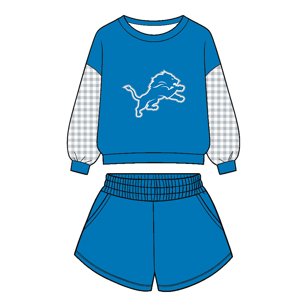 ( Moq 5 ) Baby Girls Kids Long Sleeves Shirt Pockets Shorts Team Set Clothes