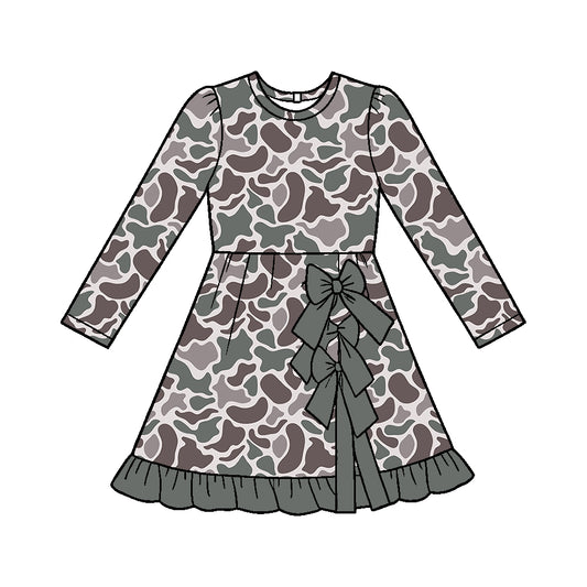 ( Moq 5 ) Baby Girls Kids Long Sleeves Camo Print Shorts Bows Ruffle Dress Clothes