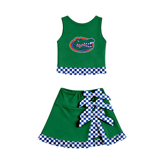 ( Moq 5 ) Baby Girls Kids Sleeveless Vest Bows Skirt Shorts Team Set Cheer Clothes