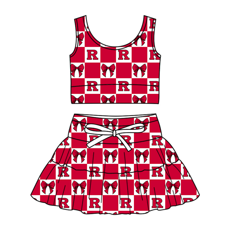 ( Moq 5 ) Baby Girls Toddler R Bows Red Checked Tops Shorts Skirt Team Set