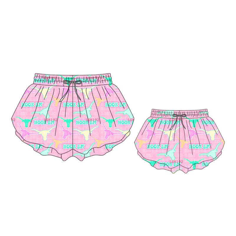 ( Moq 5 Each Style ) Kids Girls Adult Women Western Cow Print Shorts Sibling Mom and Me Yoga Clothes
