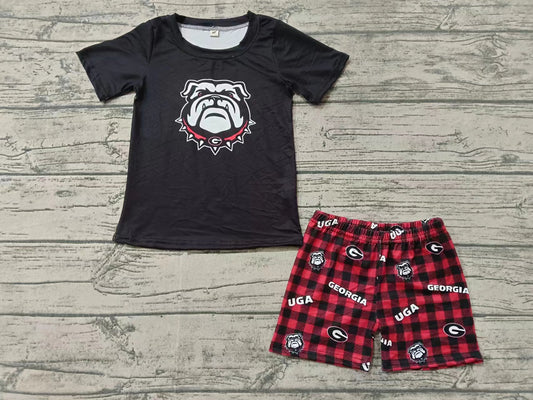 Baby Boy Toddler Short Sleeves Dog Team Shirt Plaid Shorts Outfit Moq 5