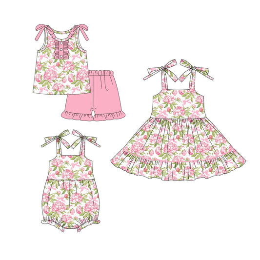 ( Moq 5 Each Style ) Baby Girl Straps Flower Sibling Romper Dress Set 4.16
