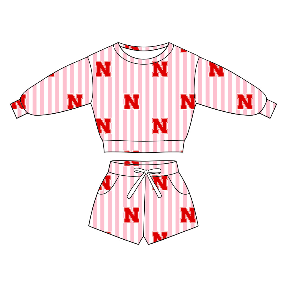 ( Moq 5 ) Baby Girls Kids Long Sleeves Shirt Pockets Shorts Team Set Clothes