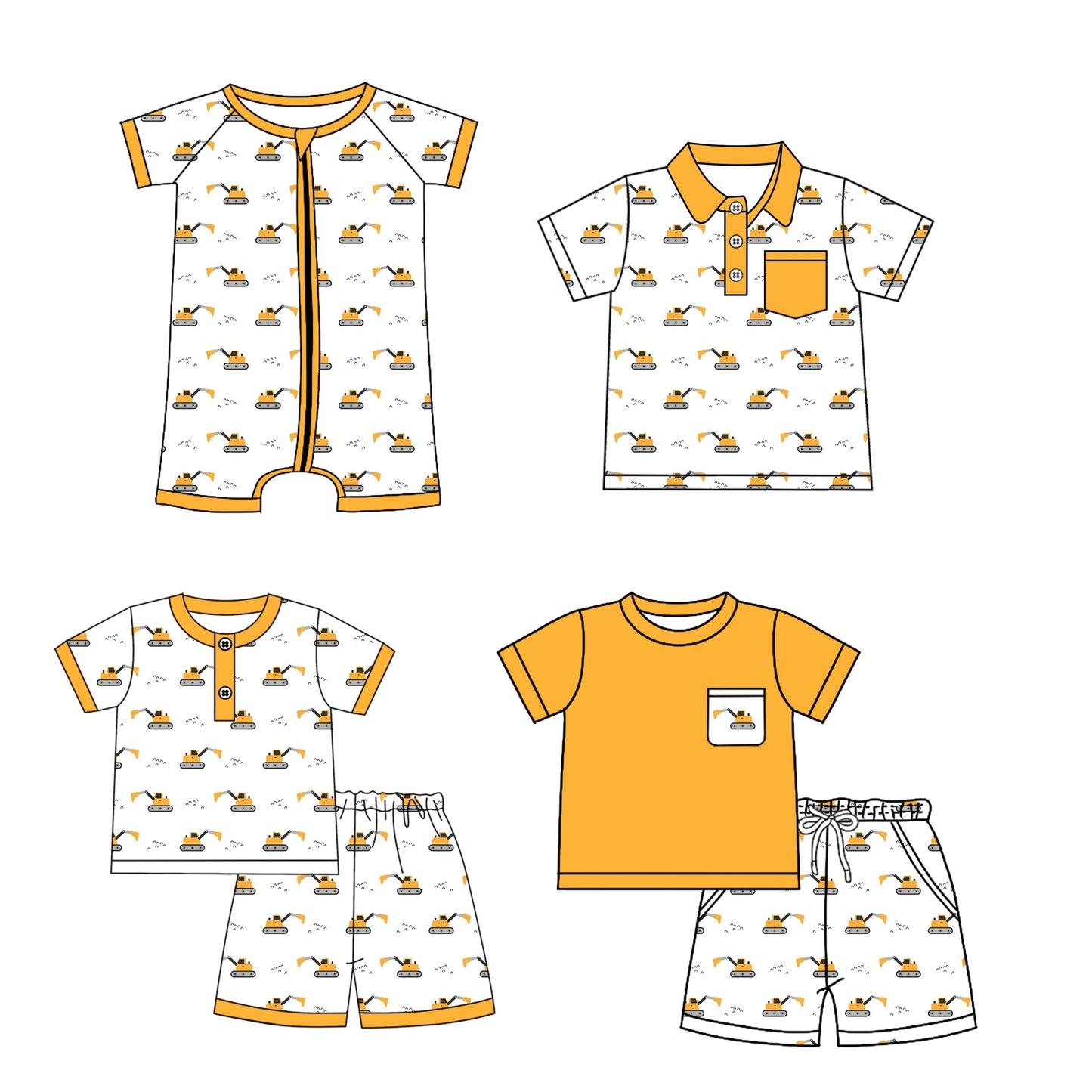Baby Boy Short Sleeves Construction Sibling Romper Shirt Set ( Moq 5 Each Style ) 3.21