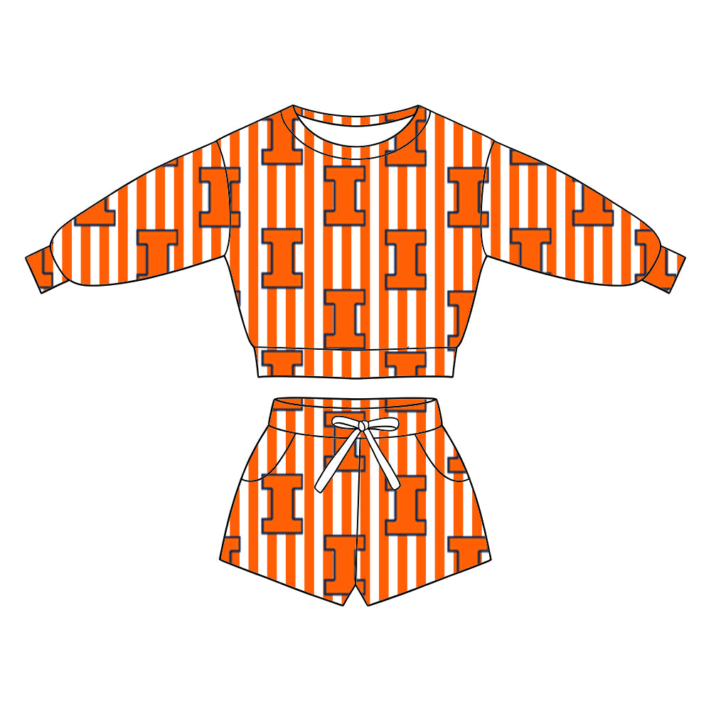 ( Moq 5 ) Baby Girls Kids Long Sleeves Shirt Pockets Shorts Team Set Clothes