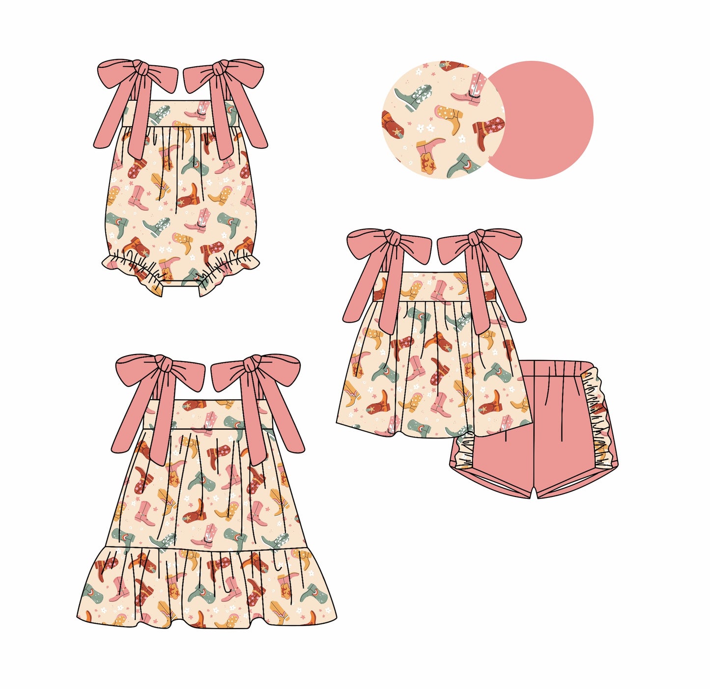 Baby Girl Bows Straps Boots Sibling Romper Dress Set ( Moq 5 Each Style ) 3.1