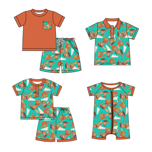 Baby Boy Short Sleeves Western Cactus Sibling Romper Set ( Moq 5 Each Style ) 12.25