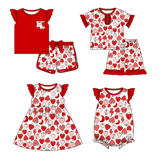 Baby Girl Short Sleeves Strawberry Sibling Romper Dress Set ( Moq 5 Each Style ) 12.21